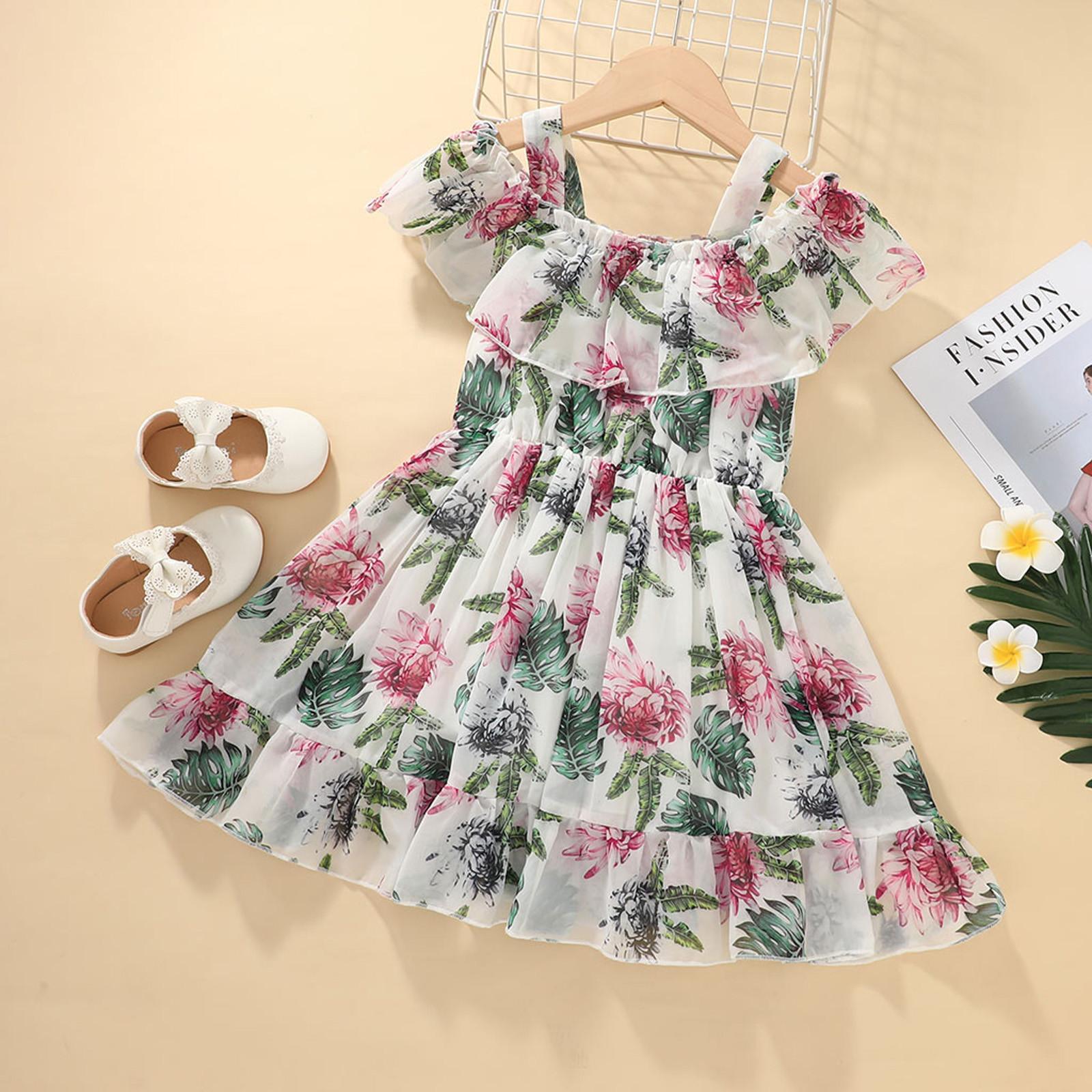 

Летнее детское платье-слип с цветочным принтом и оборками для маленьких девочек, принцесса 120