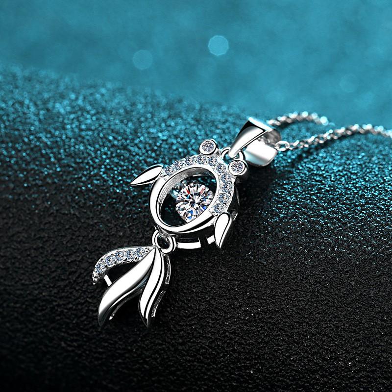 Sterling Fish Pendant Necklace Women 30pt Moissanite Charm Cross Chain Daily Wear Jewelry