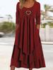 In Stock: 2026 Spring/Autumn European-American Waist-Cinching Casual Dress with Heart Detail and Tiered Hem