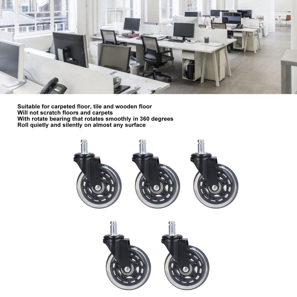 5 Pcs Chair Rotate Wheel 3in 360 Degree Noise   Scratch Resistant Straight Chair Caster for
