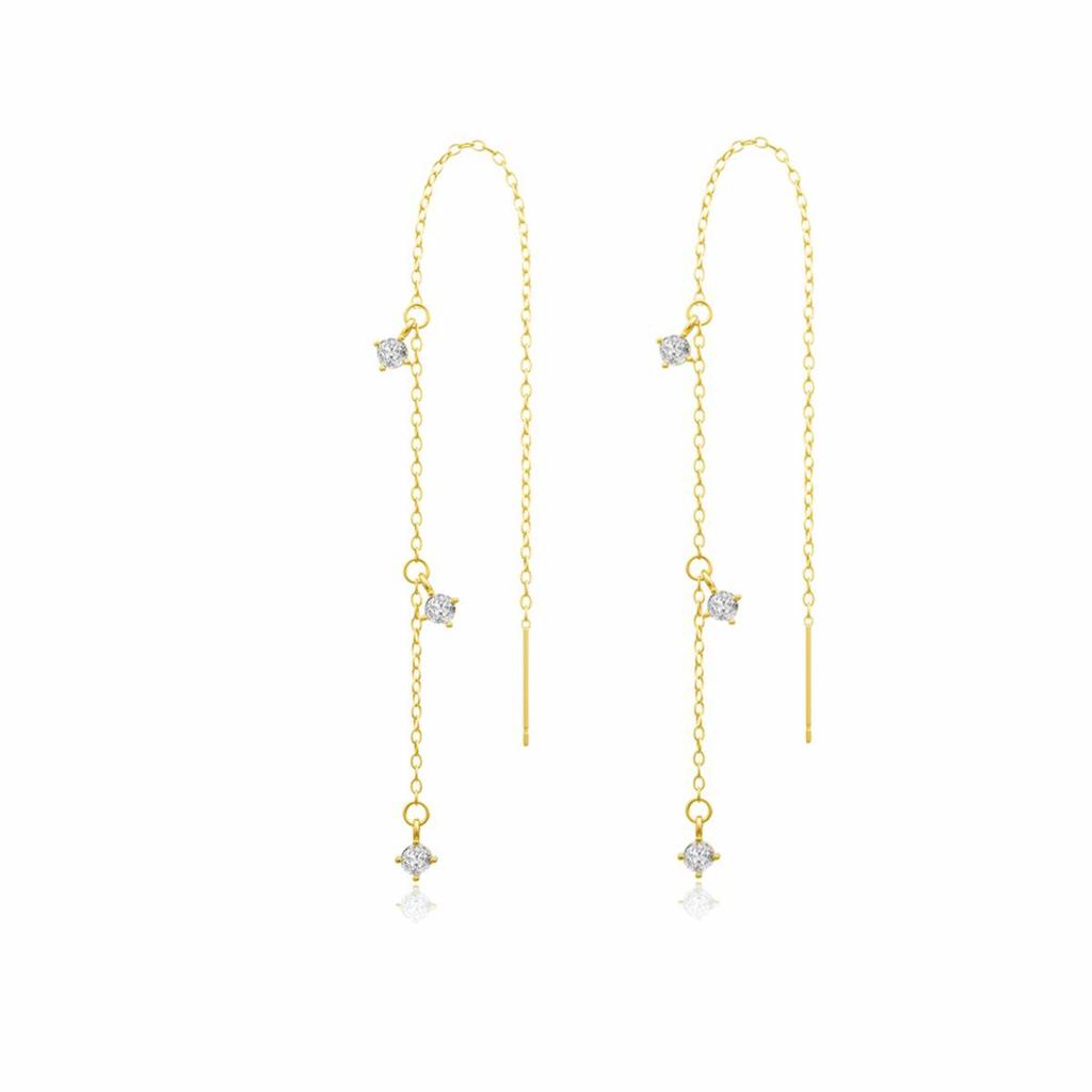 Luxury Gold-Plated Brass Tassel Earrings with Zircon Inlay for Women