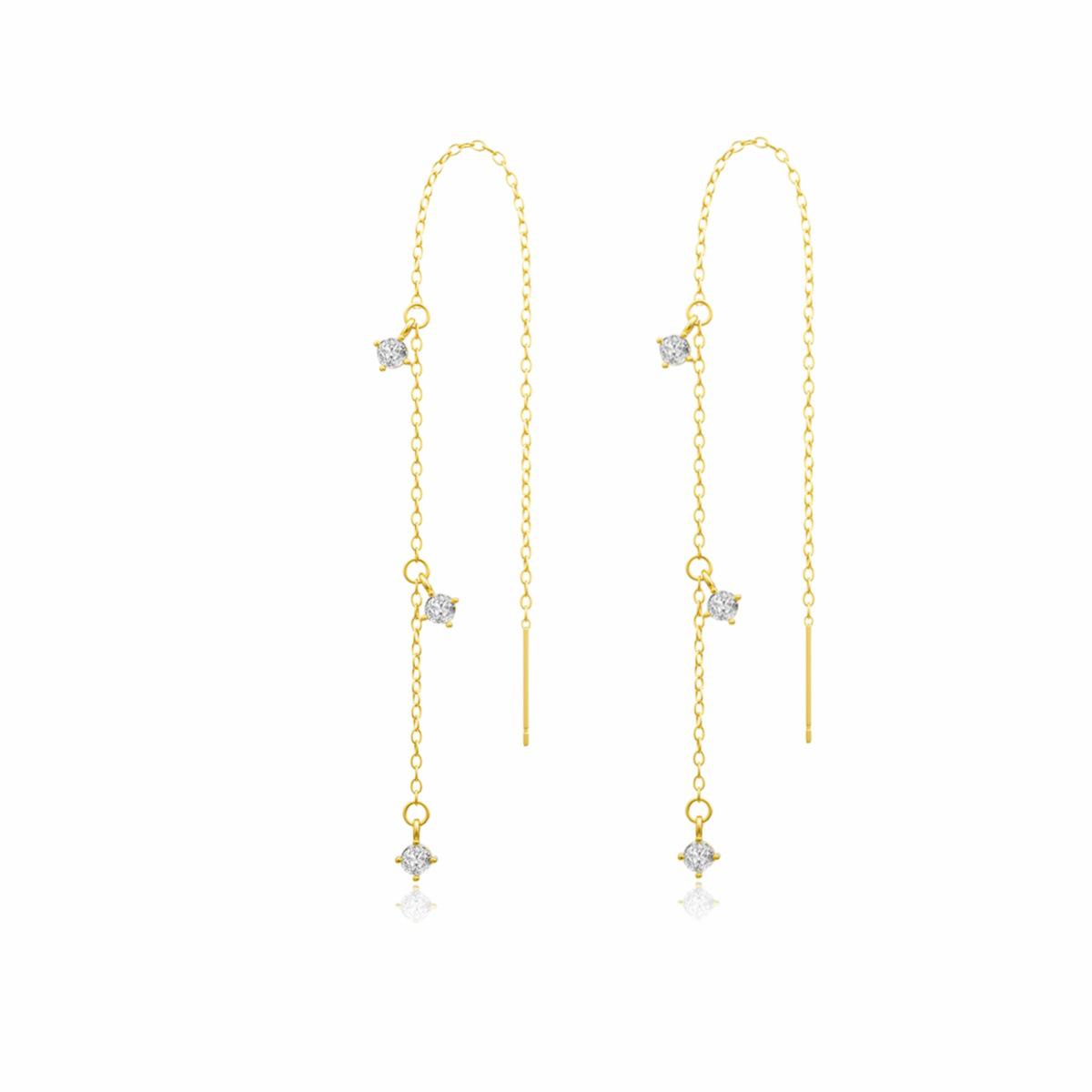 Luxury Gold-Plated Brass Tassel Earrings with Zircon Inlay for Women 14K