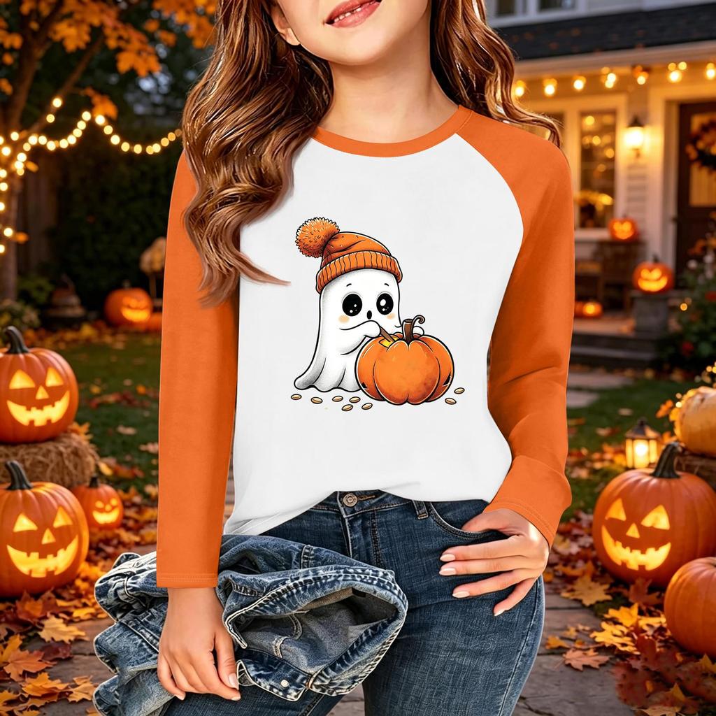 Kids' Halloween Printed Long Sleeve Neck T-Shirt for Casual Wear