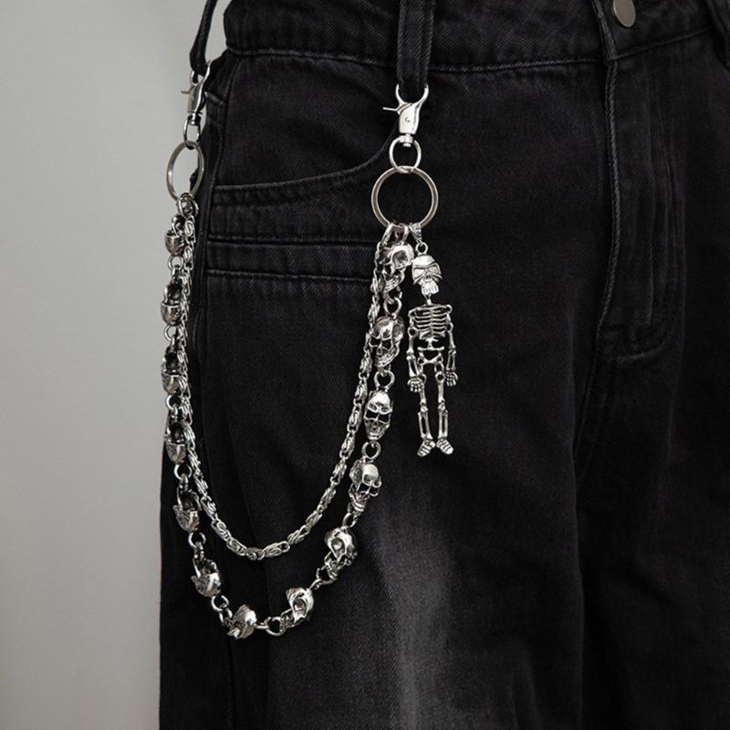 Gothic Punk Style Metal Skull Head Jeans Chain Trendy and Cool Waist Chain For Men And Women Fashion Accessory