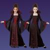 Stand Collar Halloween Witch Long Dress Bell Sleeve Children Medieval Printed Dress  Adults