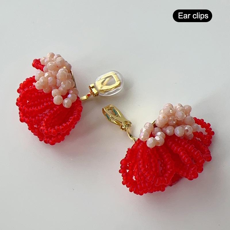 Summer Colorful Fringed Flowers Earring Temperament Elegant Personality Beaded Stud Earrings For Women Jewelry Gift