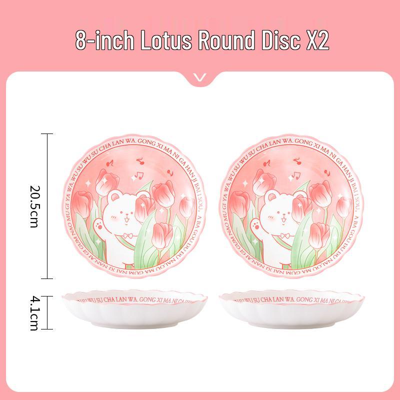 Cute Cartoon Ceramic Dinnerware Set: Bowls, Plates, and Chopsticks for Single Person