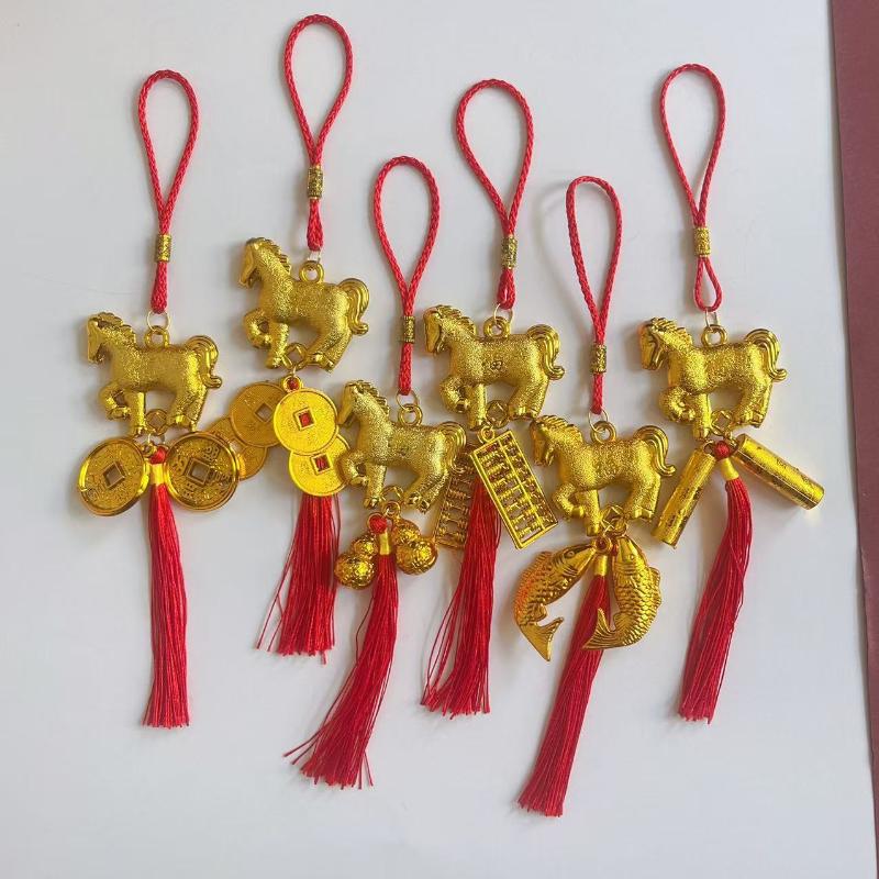 1/8 Pcs 2026 Year Of The Horse Wall Hanging Ornament New Year Lucky Decor Outdoor Housewarming Green Plant Potted Small Pendant