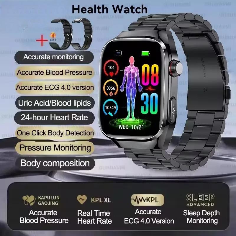 2026 NEW ECG Blood Oxygen Blood Pressure Temp Monitor Men Uric Acid Blood Fat Health Diagnosis HD Bluetooth Call Men Smart Watch