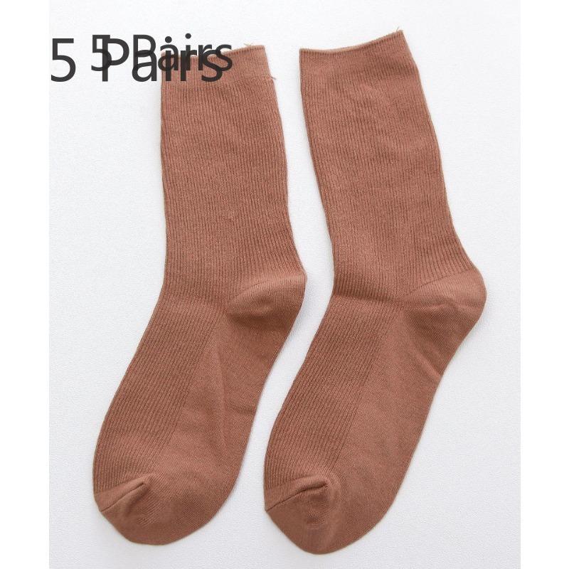 5 Pairs Socks Women's Spring and Summer Cotton Socks Mid-calf Socks College Style Tide Personality Versatile Double Needle Long Tube Stacked Socks