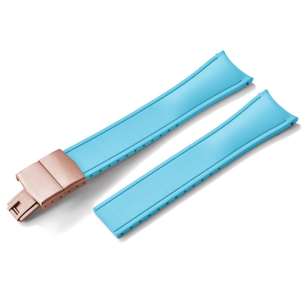 Premium Grade Curved End CTS FKM Rubber Watch Band 20mm 22mm Quick Release Butterfly Buckle Waterproof Soft Flexible Diver Style