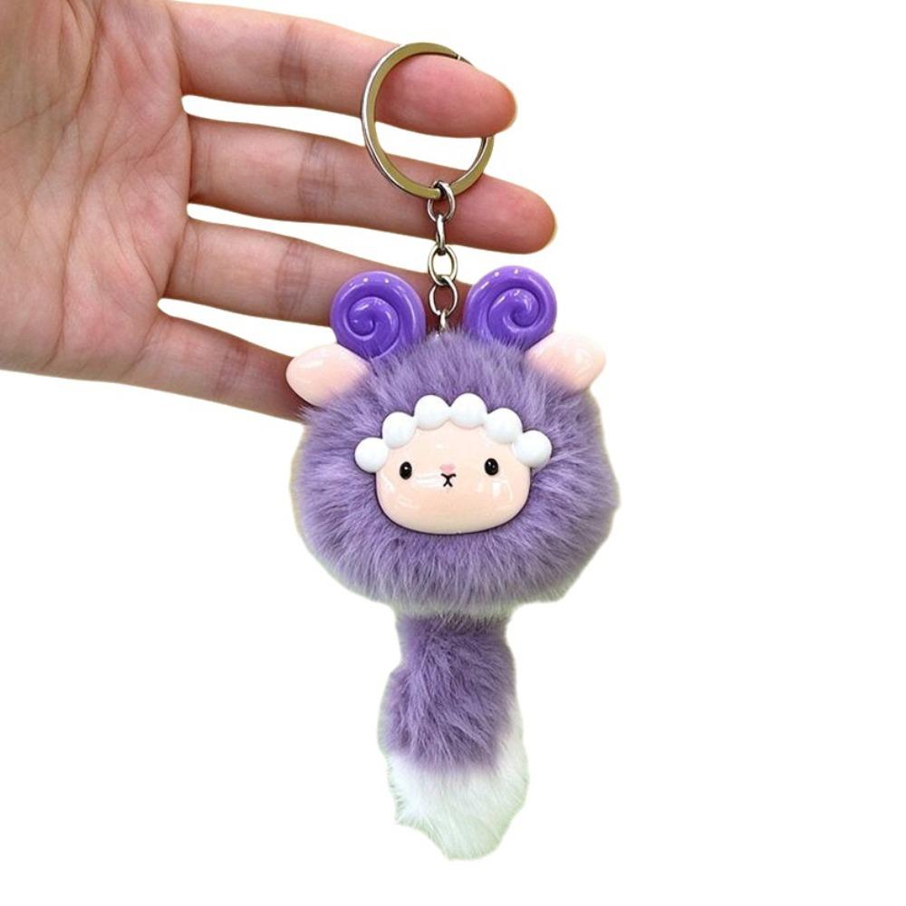 Soft Stuffed Lamb Pendant Long Tail Fluffy Animal Keyring Backpack Pendant Car Decoration