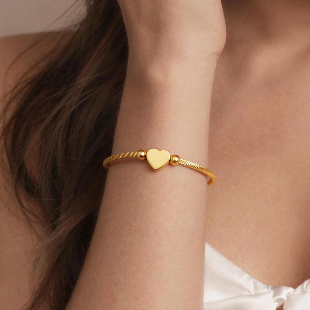 Geometric Heart Bendable Open Cuff Bracelet, 18k Gold-Plated Stainless Steel