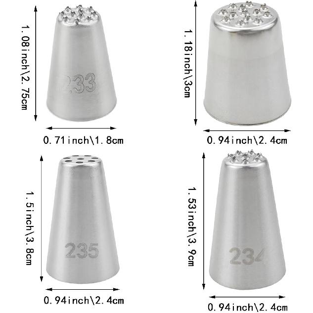 4 PACK Grass Icing Nozzles Set, Grass Cream Icing Piping Nozzles Tips Set, Stainless Steel Pastry Tools for Cake Cookies Decorating, DIY Baking Tools