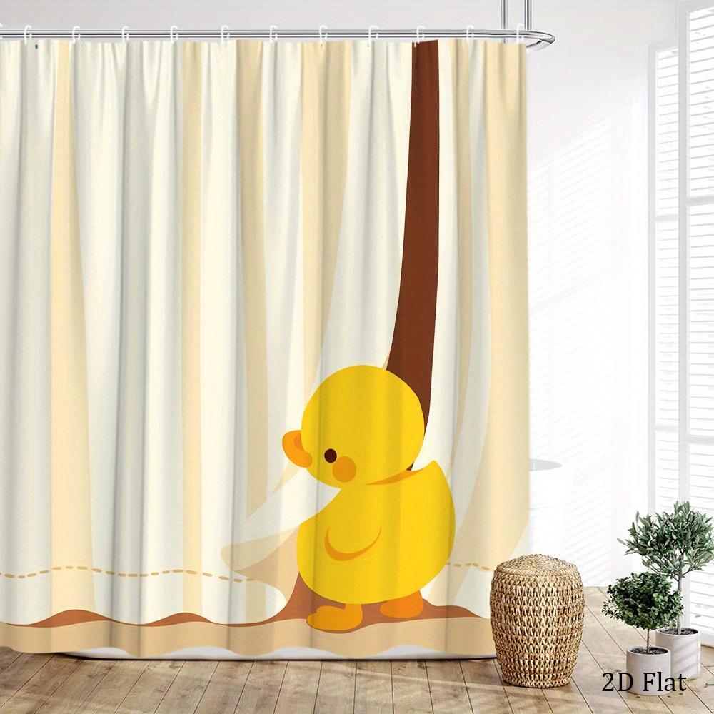 Süßer Gelber Enten Duschvorhang Verspielte Gummiente Auf Gestreiftem Hintergrund Polyester Badezimmervorhang Mit 12 Haken Für Kinder Dekoration