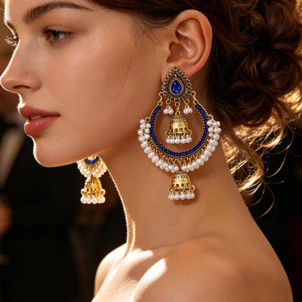 Luxury Indian Rhinestone Multi-layer Bell Drop Earrings