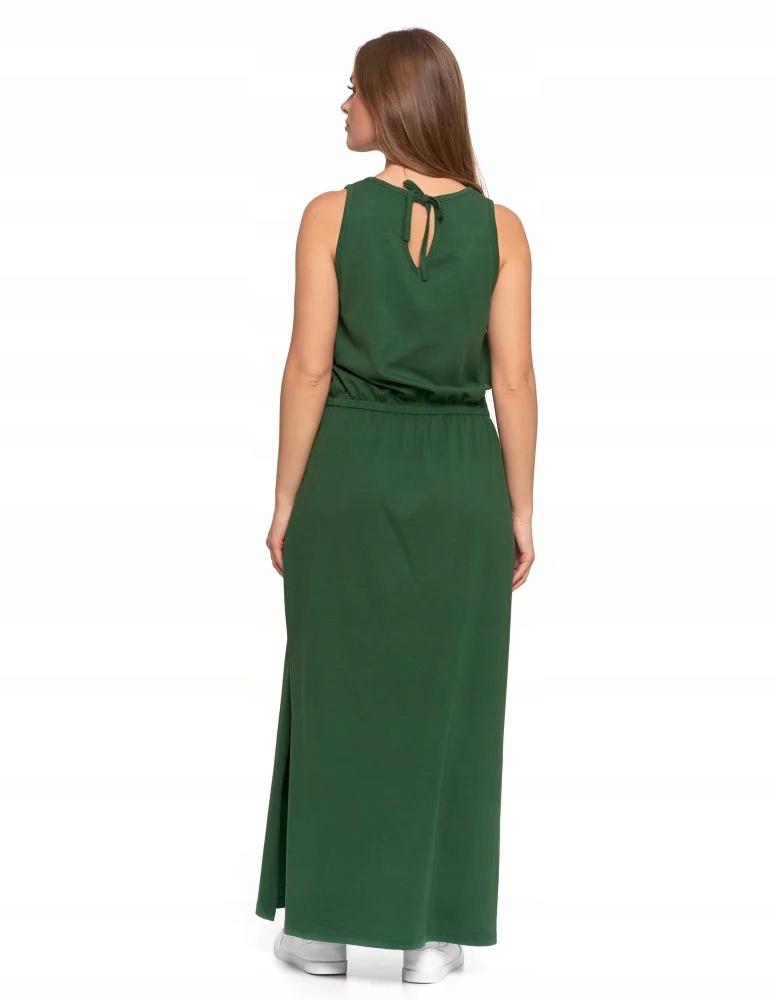 Women's Maxi Cotton Dress Comfortable with Side Slit Loose MORAJ L GREEN