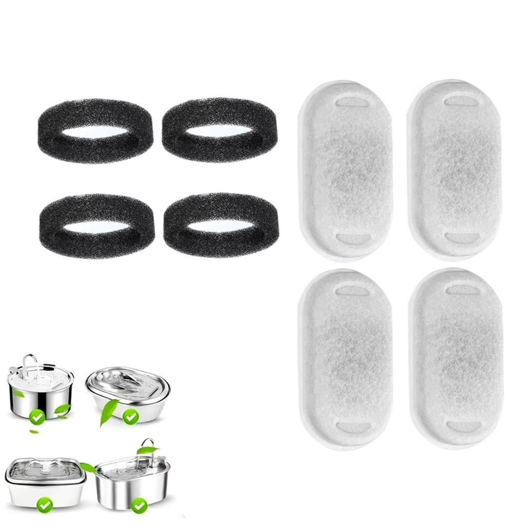 8-Pack Pet Filter Replacement Set - 4 Activated Cartridges and 4 Pre-Filter Sponges for and Dog Drinking Dispensers