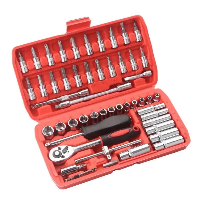 1/4 Inch Drive Socket and Ratchet Set, 6-Point Socket Opening, 53Pieces Tool Set SAE and Metric, Deep and Standard Sockets-001