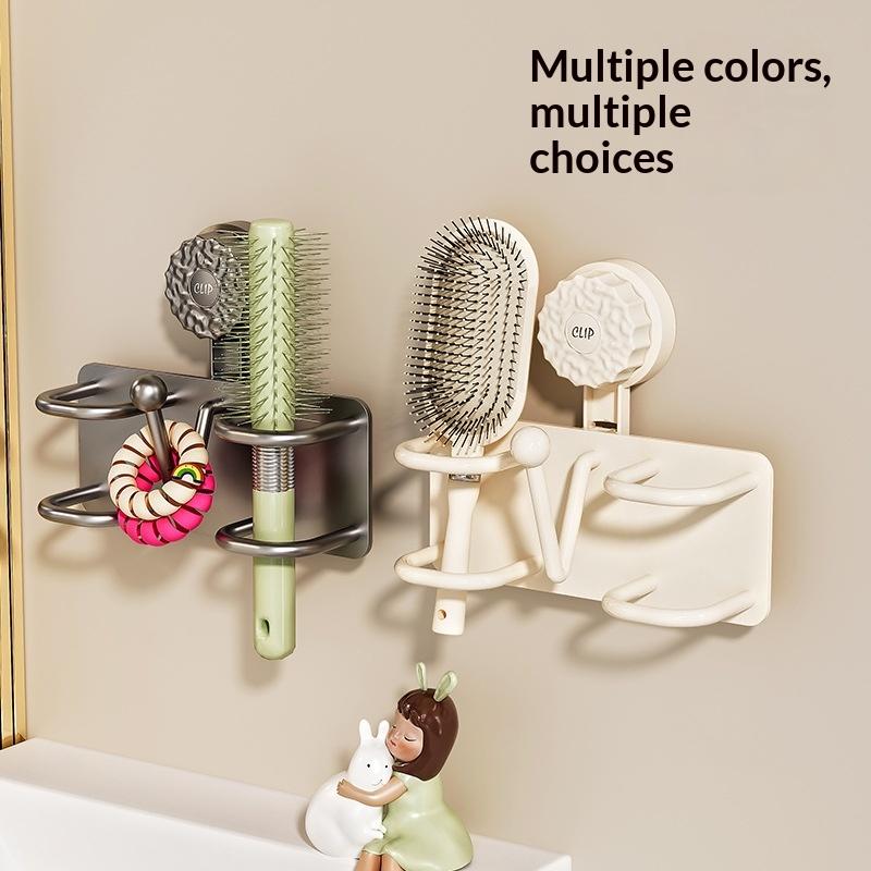 Wall-Mounted Comb Storage Rack Suction Cup Bathroom Hair Tie Holder No-Drilling Needed Hairband Holder Plastic Organizer