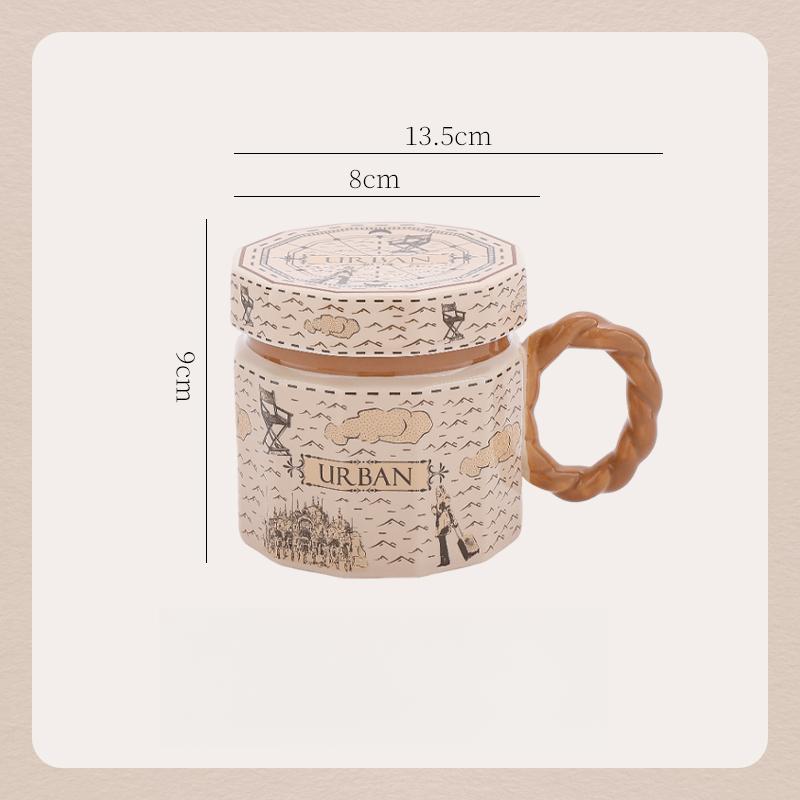 Girls Artistic Mug Retro Ceramic Cup with Lid Office Coffee Mug Couple Cup Water Cup