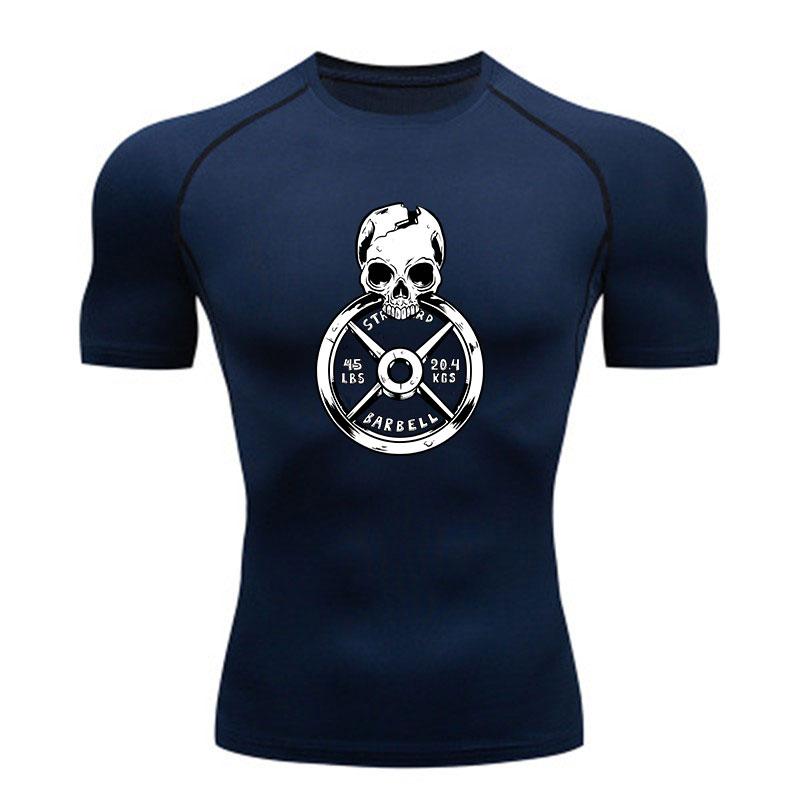 Men's Compression Fitness Workout T-Shirt, Skull Weight Plat