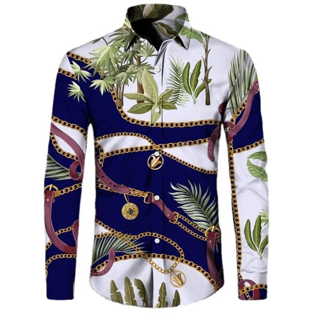 Essential! Luxury chain marine print long-sleeve shirt.