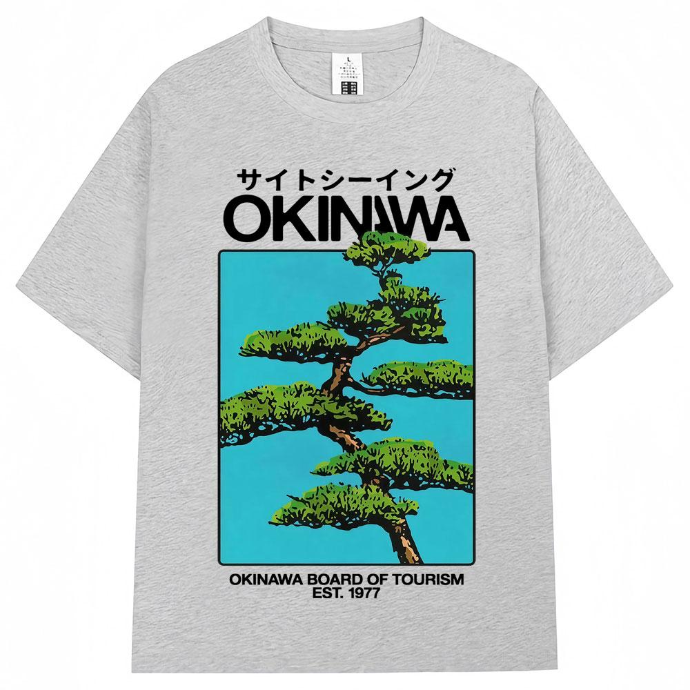 Japanischer Stil Okinawa Harajuku T-Shirt Unisex Damen Vintage Mode Kurzarm Lässig Oversized 100% Baumwolle T-Shirt Streetwear