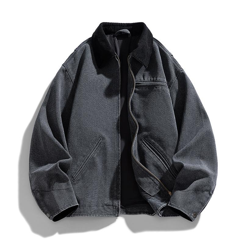 

2025 New Spring and Autumn Jacket Men s Jacket Casual Suede Fleece Baseball Jersey American Street Style Embroidered Baseball Collar M чорний колір сірий