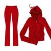 Y2K Hooded Sweatshirt and Slim Fit Pants Set - Streetwear Cropped Hoodie Tracksuit for Women, Trendy 2 Piece Outfit