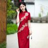 Red national style new Chinese daily Suzhou extended cheongsam improved young women's high-end bridal toasting clothes