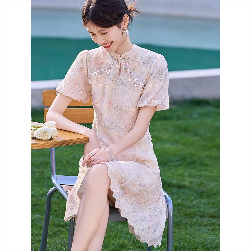New Chinese Style Embroidered Stand Collar A-line Dress