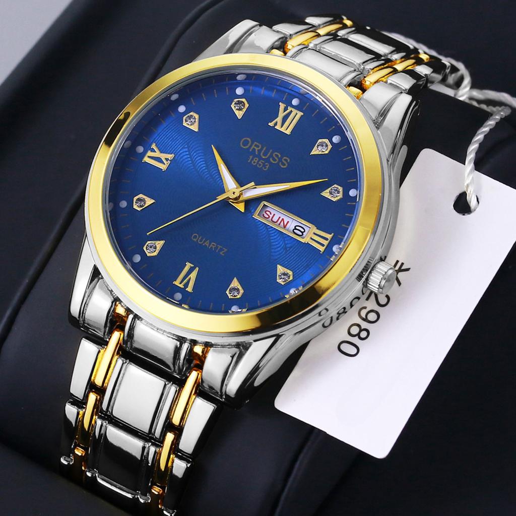 Relógio de quartzo comum automático com ponteiro redondo masculino à prova d'água relógio de calendário duplo