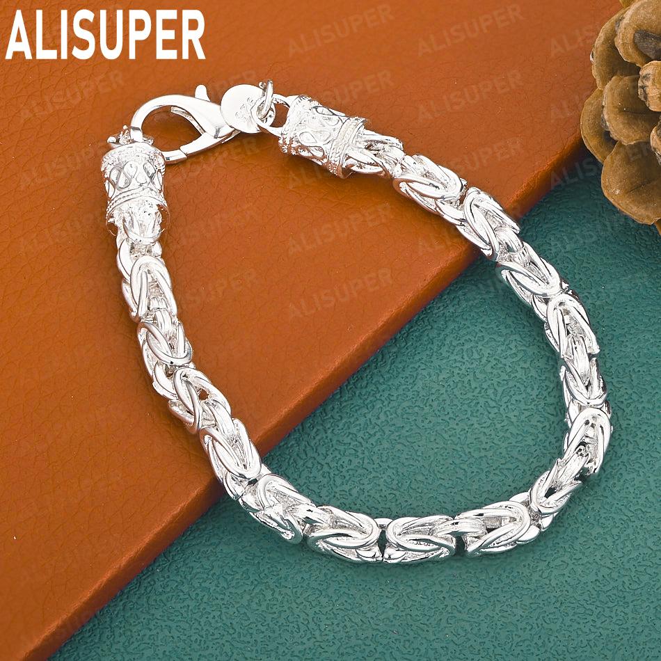 925 Sterling Silver Elegant Side Chain Exquisite Bracelet Gift Jewelry 20CM