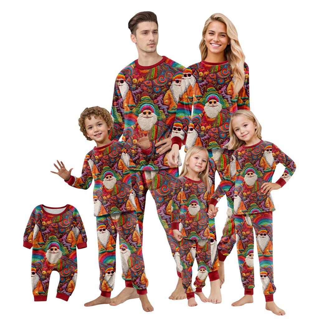 Matching Family Christmas Print Flannel Homewear Set Long-Sleeve Top And Pants