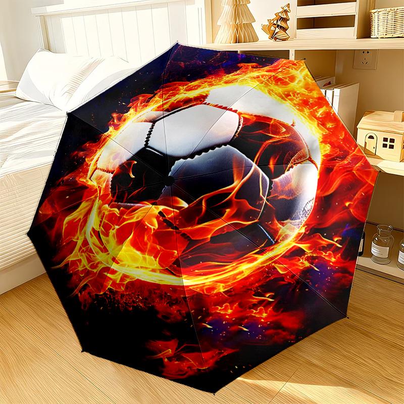 Soccer Ball In Blue Flames Umbrella 8-Frame for Travel, Camping, Casual Lightweight Portable Umbrella, Essential for Every Family Holidays Gift