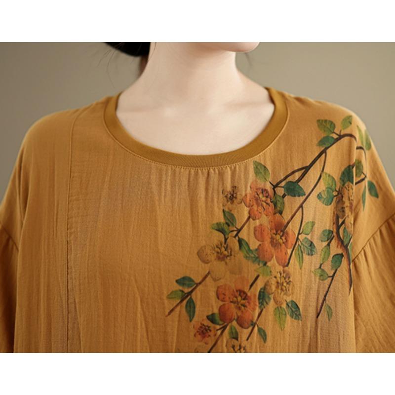 Dimanaf 2025 New Summer Plus Size T-Shirt Women Flower Printing Short Sleeve Loose Tops Tees Maxi