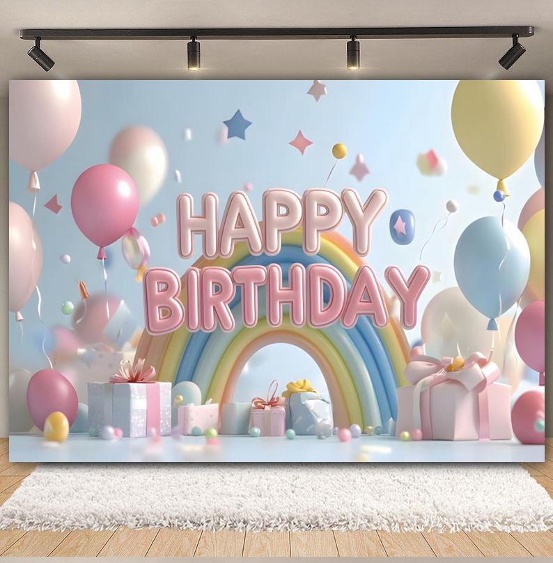 3D Balloons Rainbow Happy Birthday Photography Backdrop Colorful Girl Boy Birthday Party Baby Shower Decor Photozone Background