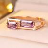 Purple Crystal Zircon Rectangle Stone Rings For Women Vintage Gold Color Engagement Bands Wedding Jewelry Accessories