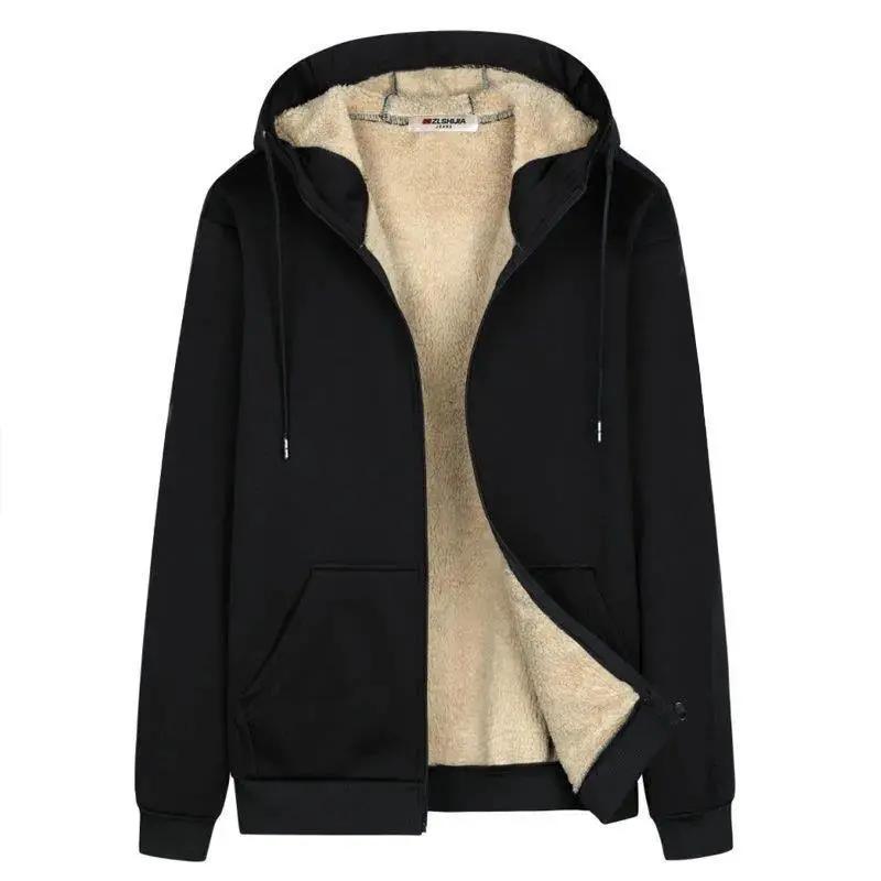 Mens Clothes Winter Thick Warm Hoodie Men Fleece Brushed Hooded Zip-up Sweatshirt Thermal Hoody Male