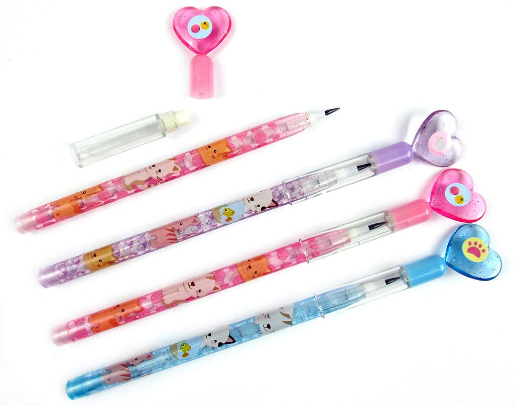 Tiny Mills Cat Kitten Stackable Push Pencil Set with Kitten Birthday Party Carnival Favor Assortment Classroom and Fillers Pens per and White 24-Piece