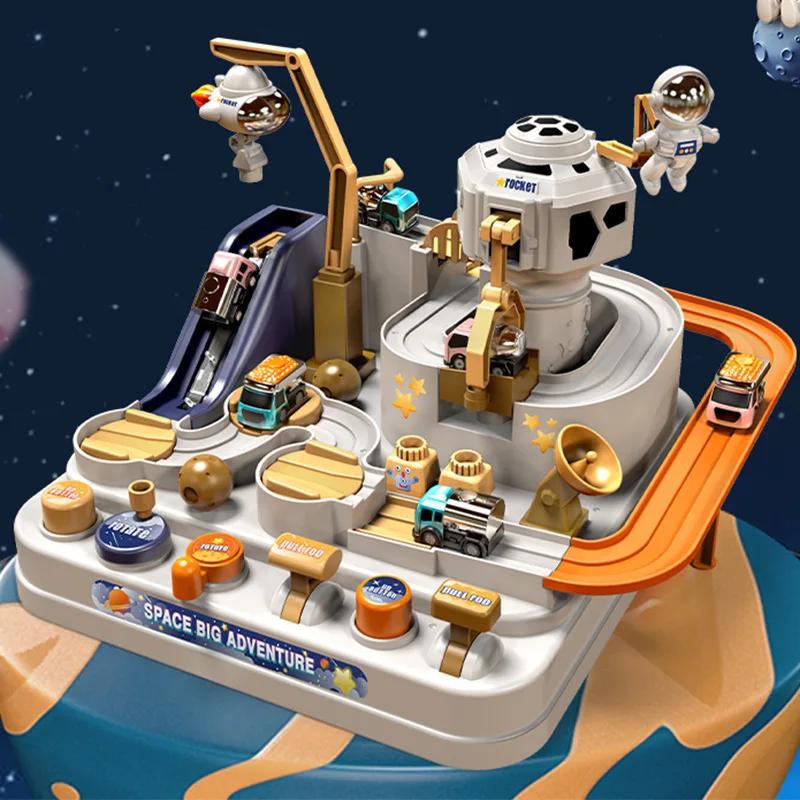 Children's Puzzle Car Space Track Toys Mini Rail Toy Kids Montessori Racing Train Mechanical Adventure Table Game Baby Gifts