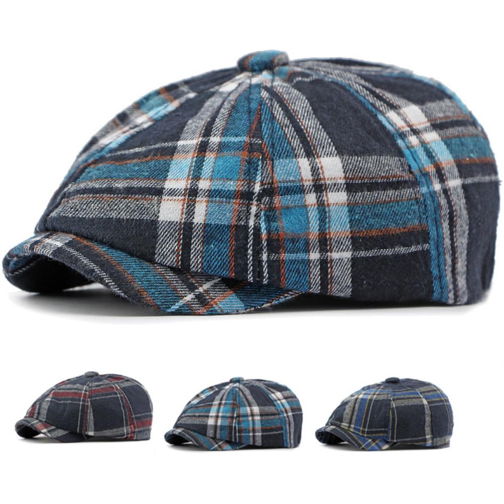 HT4670 Mens Berets Women Artist Painter Octagonal Beret Hats Male Female Ivy Flat Cap Spring Autumn Adjustable Plaid Beret Caps