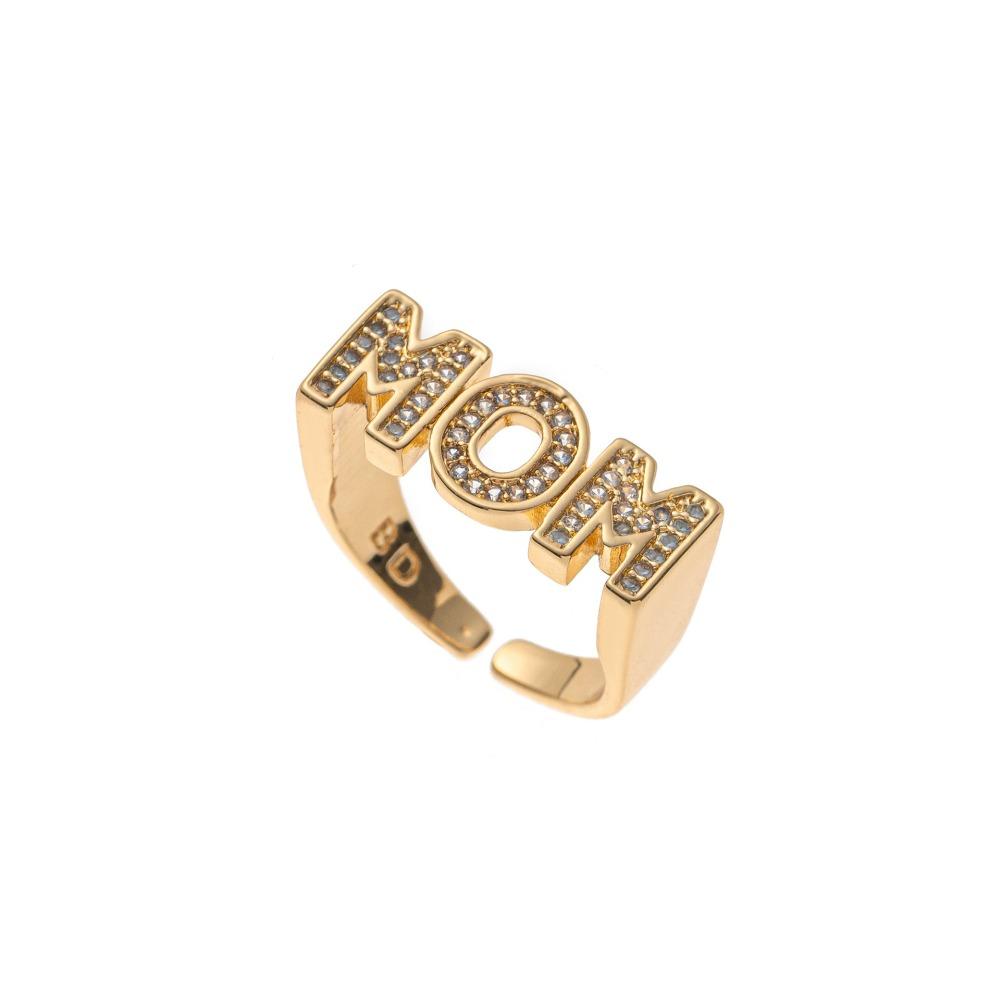 Aesthetic Zircon Letter Ring Jewelry Gift for Mother's Day Creative MOM Ring  Mom Gift