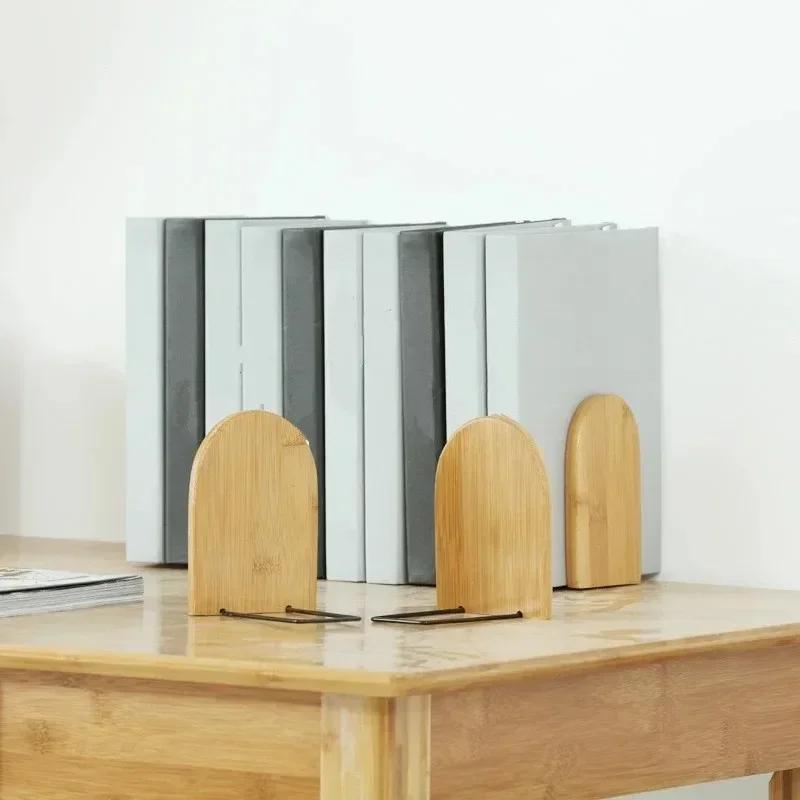 Simple Style Wood Iron Book End Shelf Desktop Bookend Holder Office School Supplies Accessory Stationery Bookends for Magazine