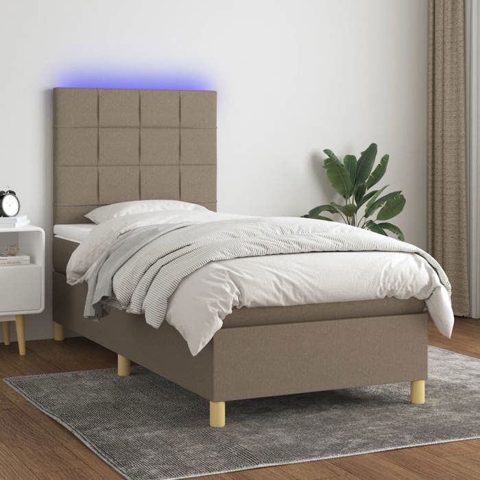 VidaXL Slat Bed Base with Mattress and LED, Upholstered Bed, Single Bed, Adult Bed for Interior Bedroom, 3135401