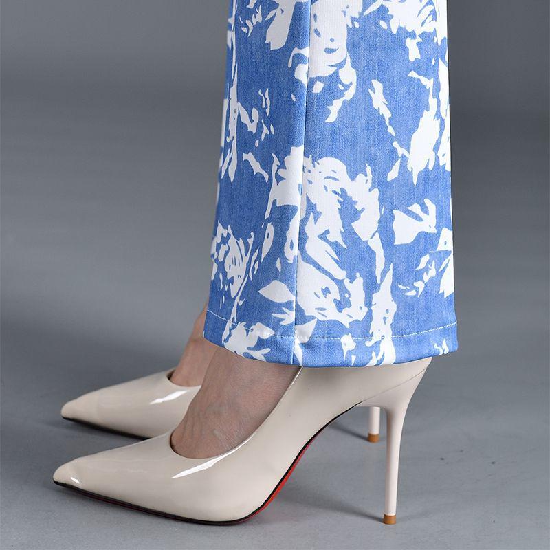 Denim Blue Stylish Micro-Flare Summer Pants - Plus Size Slim-Fit Versatile Casual Women's Trendy Long Pants
