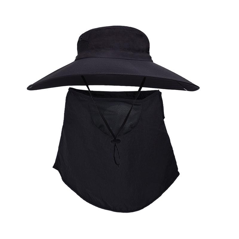 9252 summer big brim bucket hat men's mountaineering fishing breathable sunscreen sunshade mask hat set
