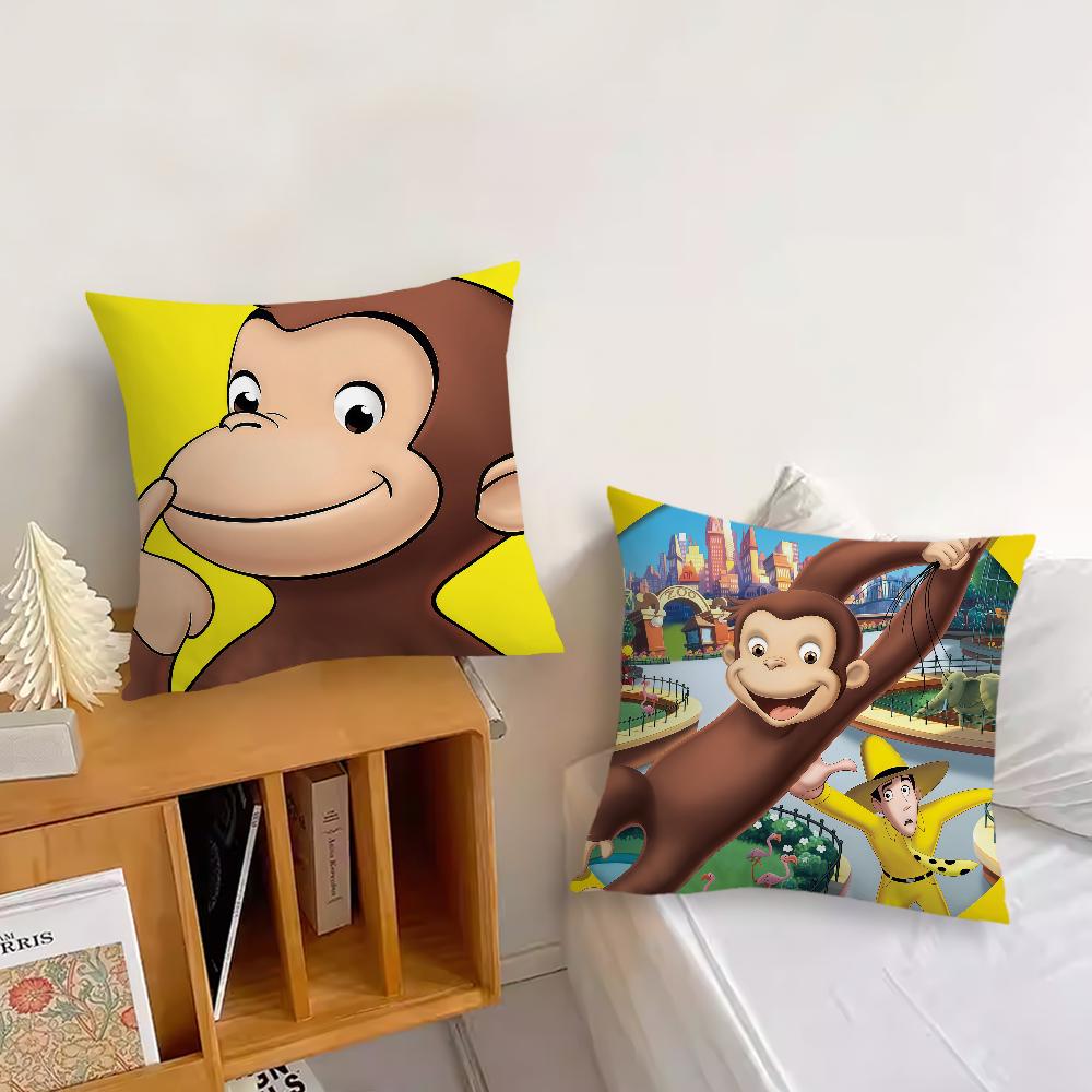 Cartoon C-Curious Affe G-George Kissenbezug Kissenbezug Dekoration Zimmer Haus Sofa Wohnzimmer Büro Auto Nordische Schlichtheit