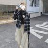 Xiaoxiangfeng Double-sided Wool Coat Women's Black and White Checkered Short Age-Reducing Round Neck Woolen Coat Winter